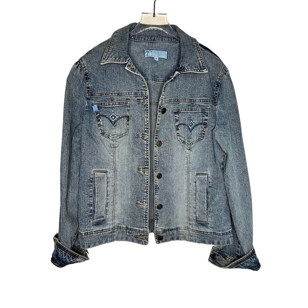 Western Mid-Wash Denim Jean Jacket Embroidery Medium